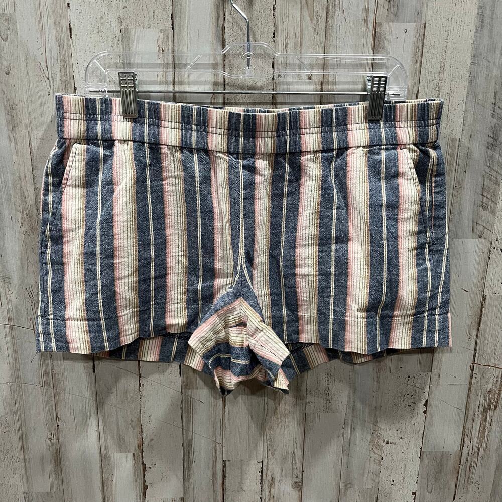 JCrew Stripe Pink Gray Linen Blend Pull On Shorts Pockets Womens 10